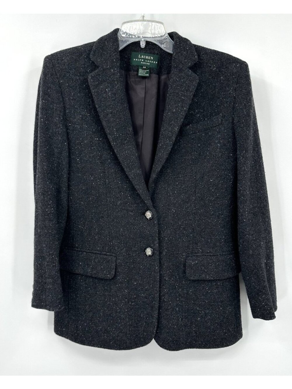 LAUREN RALPH LAUREN jacket blazer charcoal gray 8P equestrian horse head buttons - Picture 2 of 8